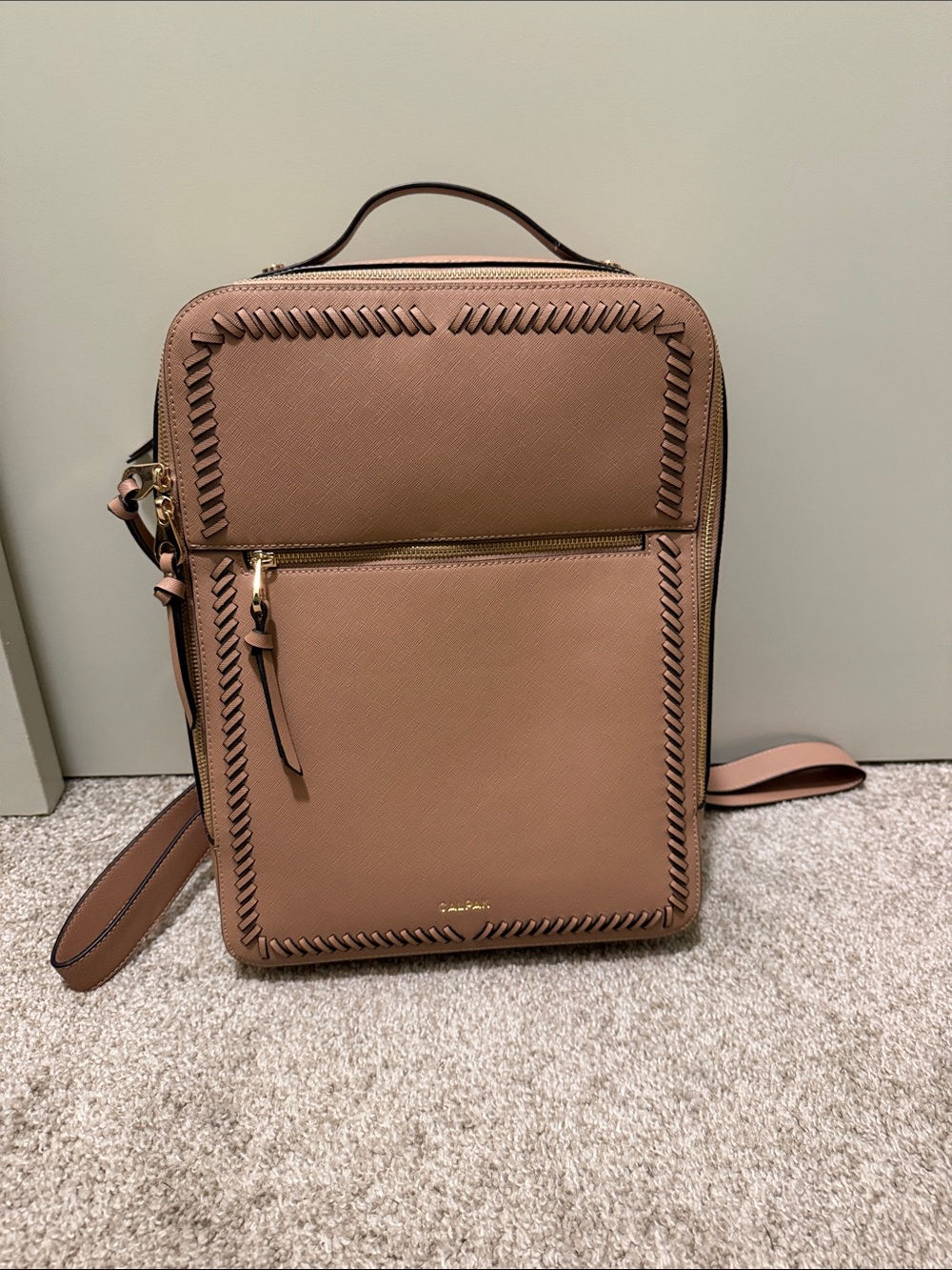 Calpak Caramel Kaya Faux Leather Laptop Backpack